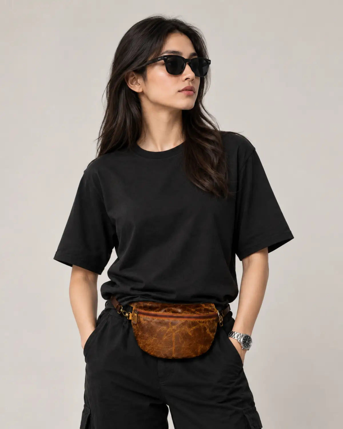 Crossbody leather belt bag handcrafted design