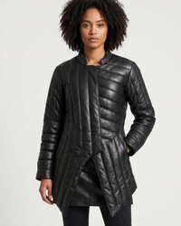 Whitney- Asymmetrical Puffer Soft Lamb Leather Women Long Trench Coat