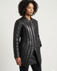 Whitney- Asymmetrical Puffer Soft Lamb Leather Women Long Trench Coat