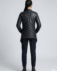 Whitney- Asymmetrical Puffer Soft Lamb Leather Women Long Trench Coat