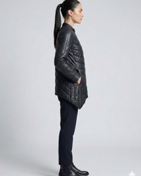 Whitney- Asymmetrical Puffer Soft Lamb Leather Women Long Trench Coat
