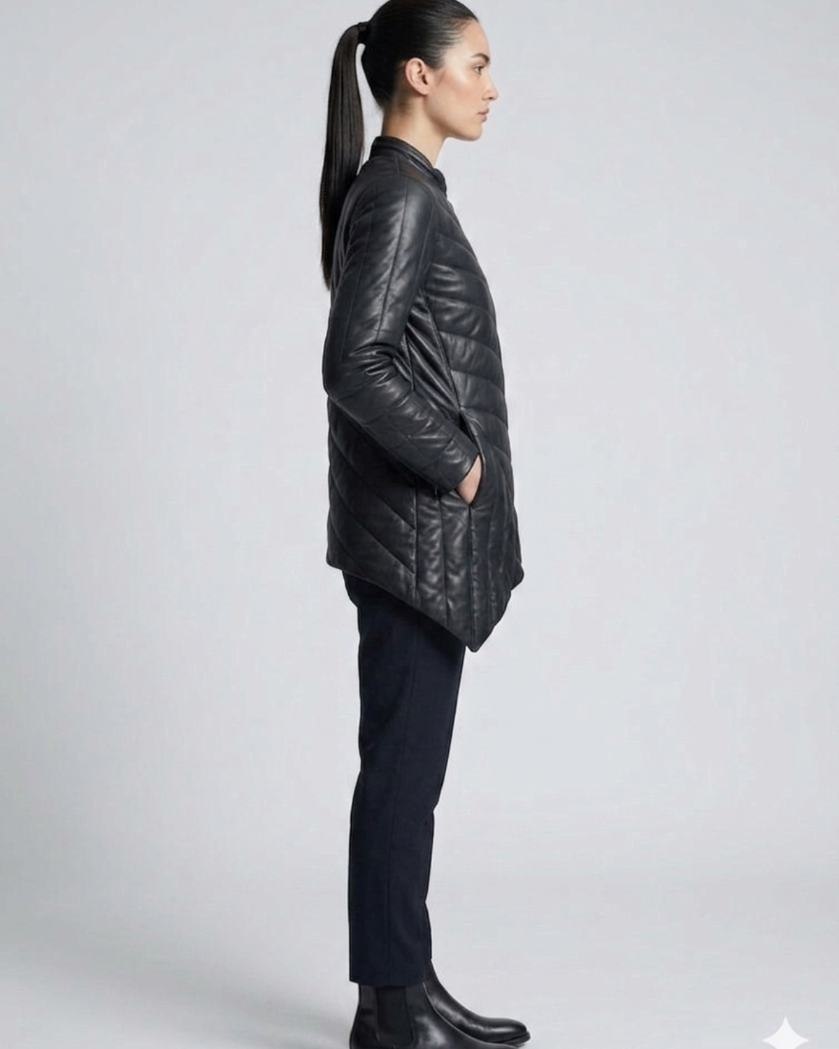 Whitney- Asymmetrical Puffer Soft Lamb Leather Women Long Trench Coat