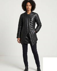 Whitney- Asymmetrical Puffer Soft Lamb Leather Women Long Trench Coat