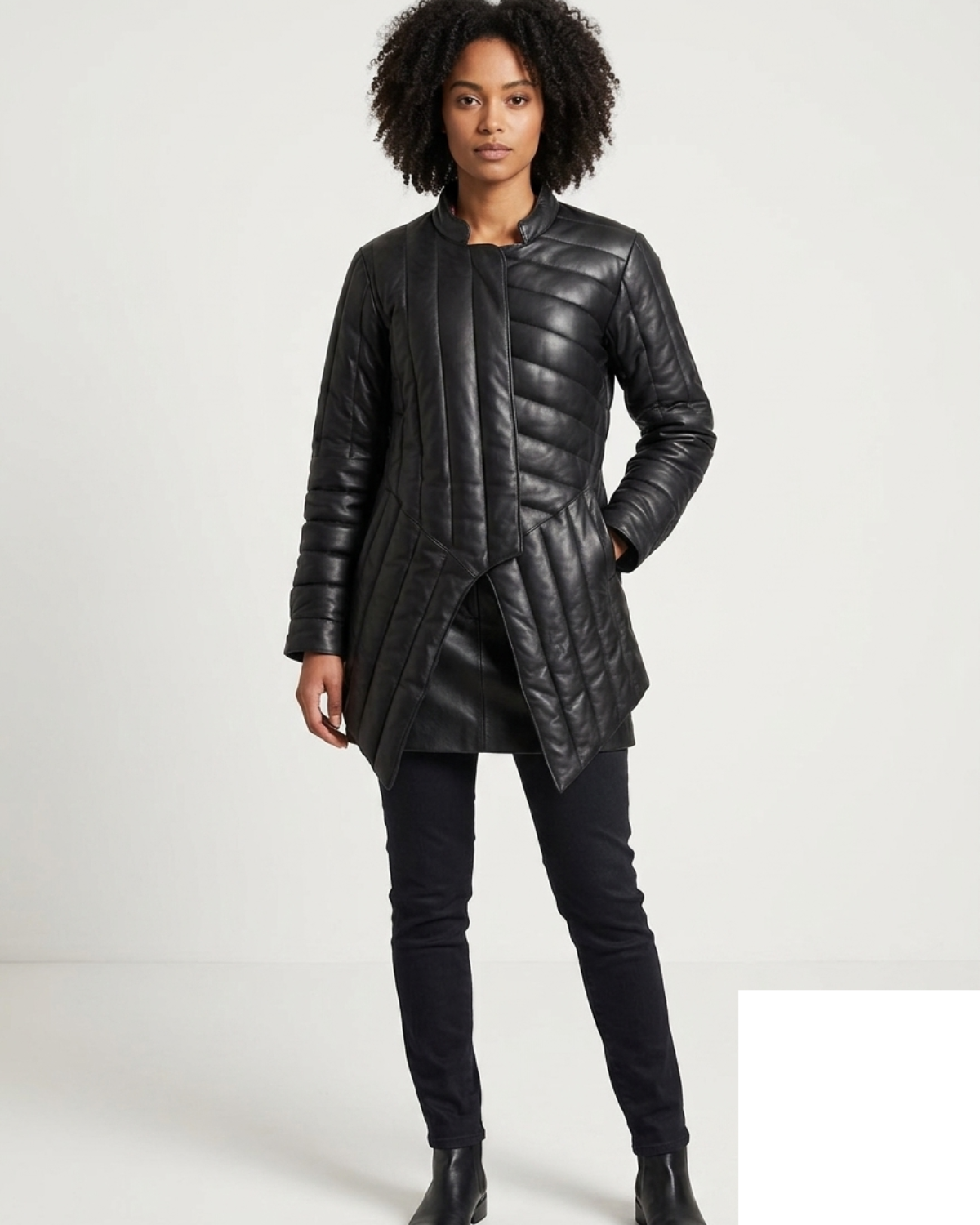 Whitney- Asymmetrical Puffer Soft Lamb Leather Women Long Trench Coat