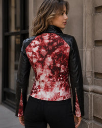 Women's Genuine Leather Batik Print designer  Biker Jacket