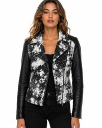 Women's Genuine Leather Batik Print designer  Biker Jacket
