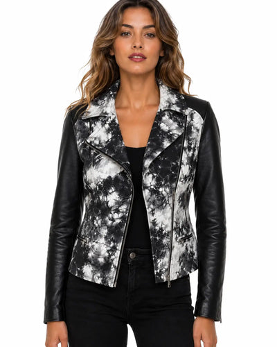 Women's Genuine Leather Batik Print designer  Biker Jacket