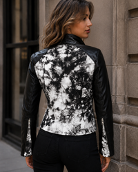 WWomen's Genuine Leather Batik Print designer  Biker Jacket