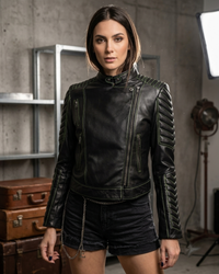 Women Designer Contrast Stitch Biker Jacket