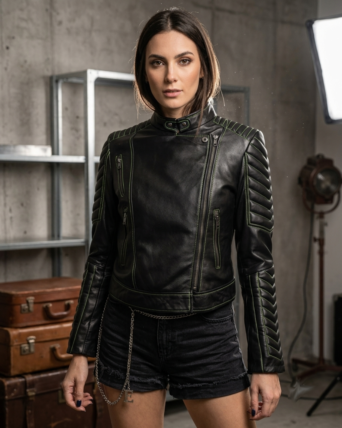 Women Designer Contrast Stitch Biker Jacket