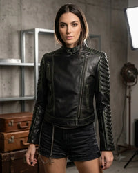 Women leather Biker Quilted Jacket 
