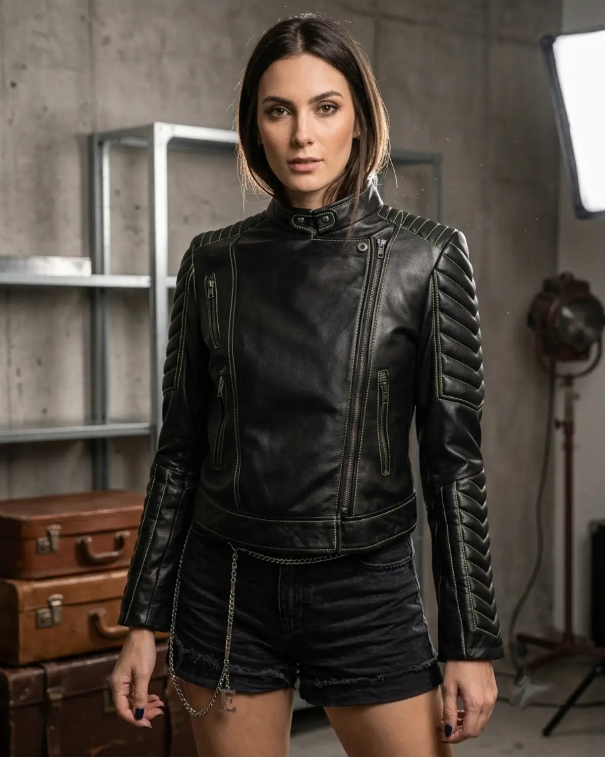 Women leather Biker Quilted Jacket 