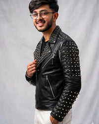 Men’s Black Studded Biker Leather Jacket – Punk Rock Street wear  Motorcycle Style