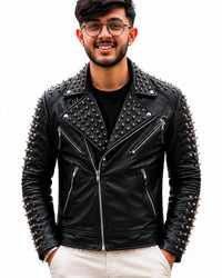 Men’s Black Studded Biker Leather Jacket – Punk Rock Street wear  Motorcycle Style