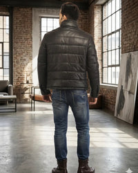 Men’s Black Quilted Genuine Leather  best Seller Puffer Jacket