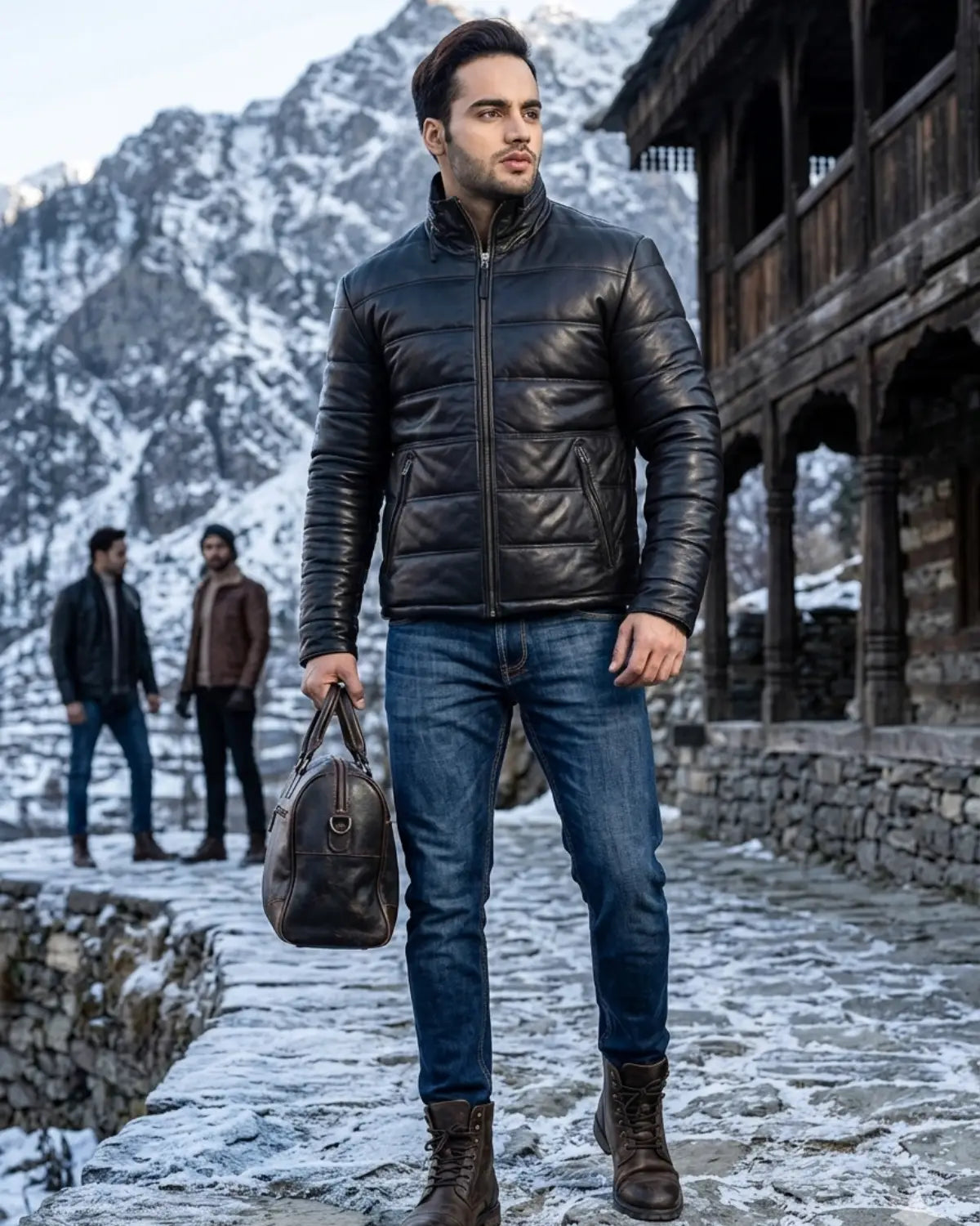 Men’s Black Quilted Genuine Leather  best Seller Puffer Jacket