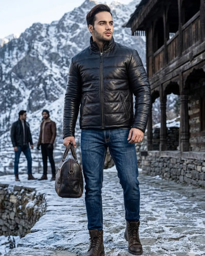 Hayward Men’s Black Leather Best Seller Puffer Jacket