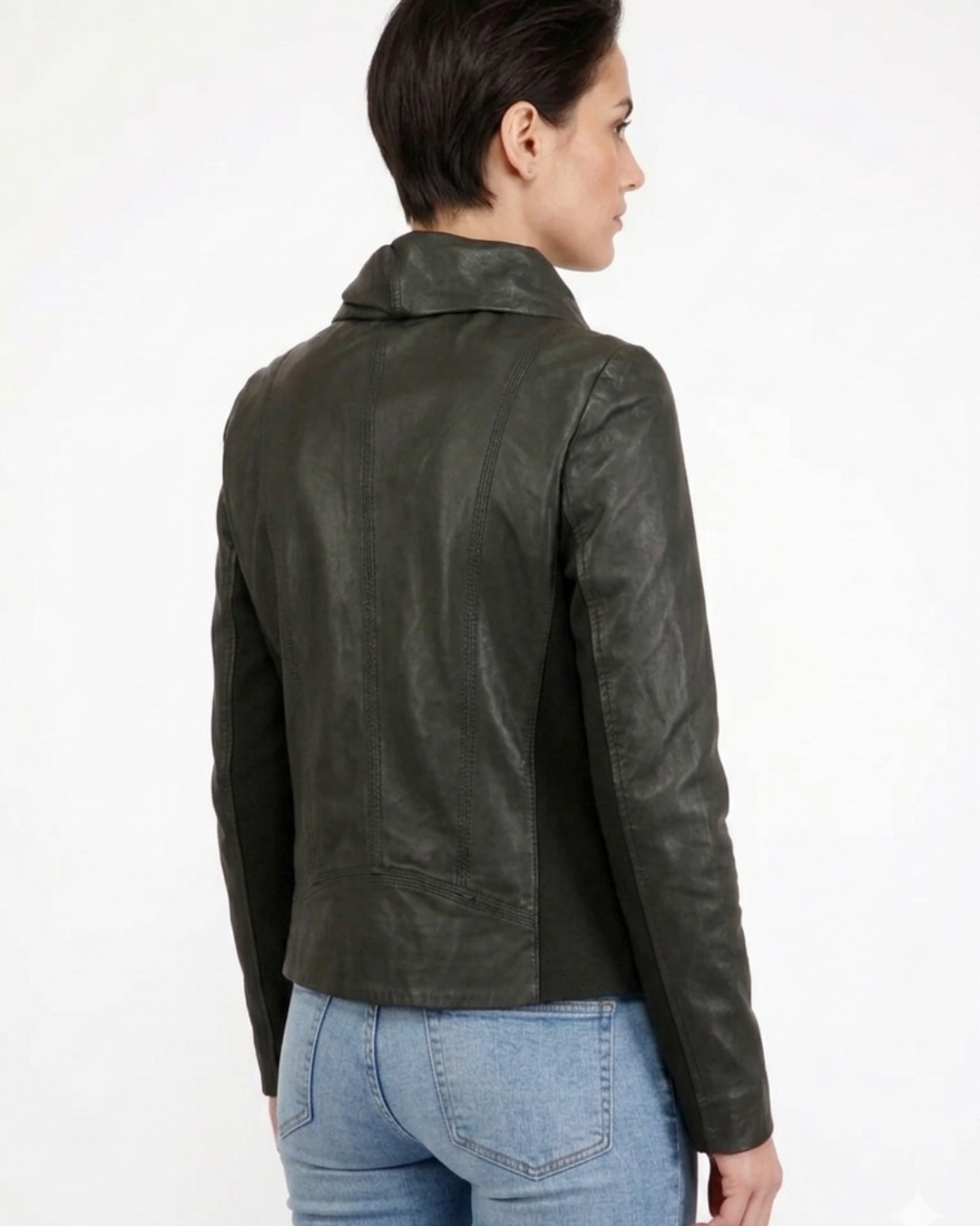 Linda Woman Designer High Collar Leather Jacket