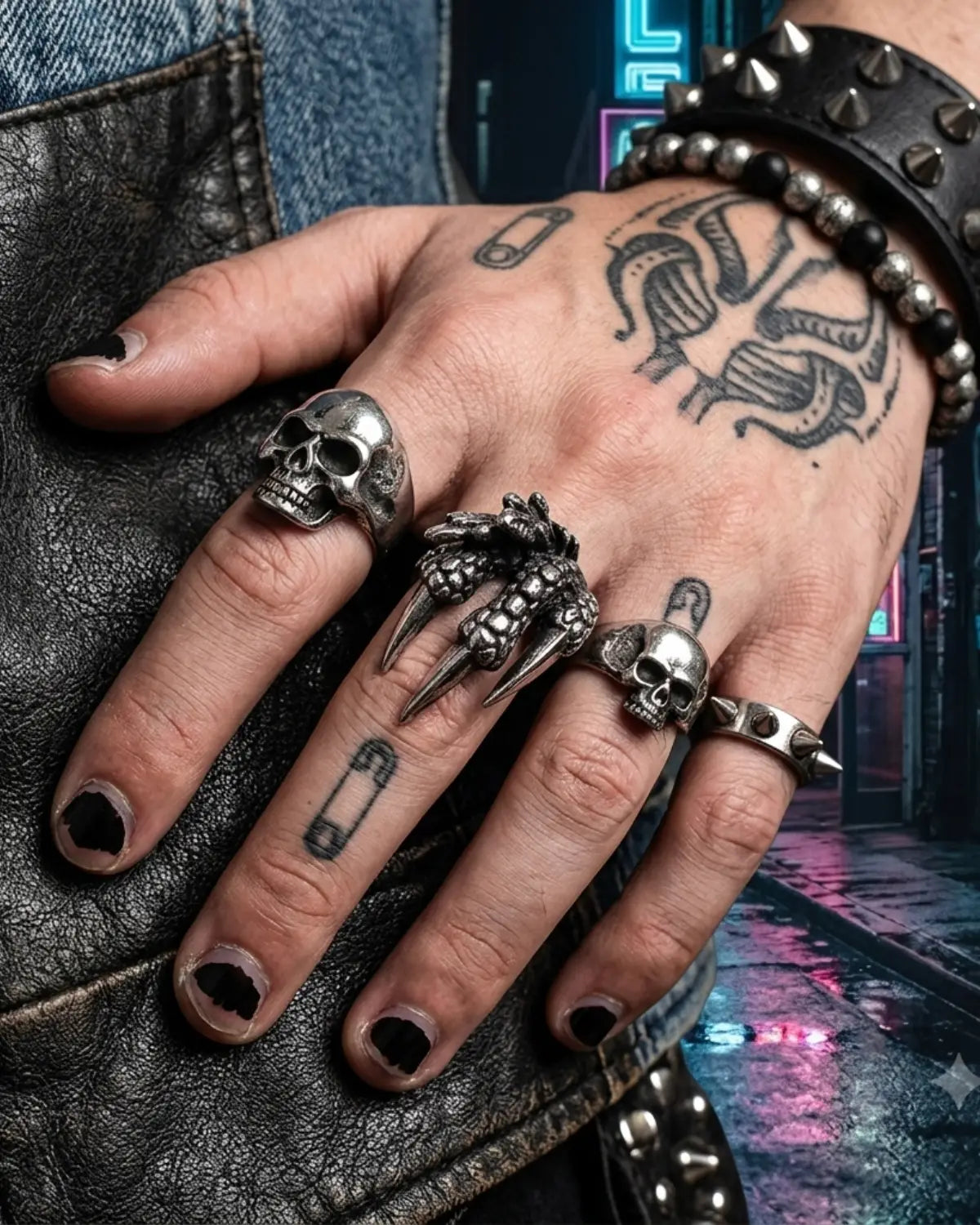 Punk and Gothic Claws Stainless Steel Ring Adjustable for Unisex