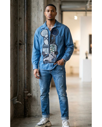 Handmade Unisex Denim Jacket with Artistic Patchwork Design