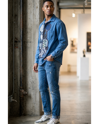 Handmade Unisex Denim Jacket with Artistic Patchwork Design