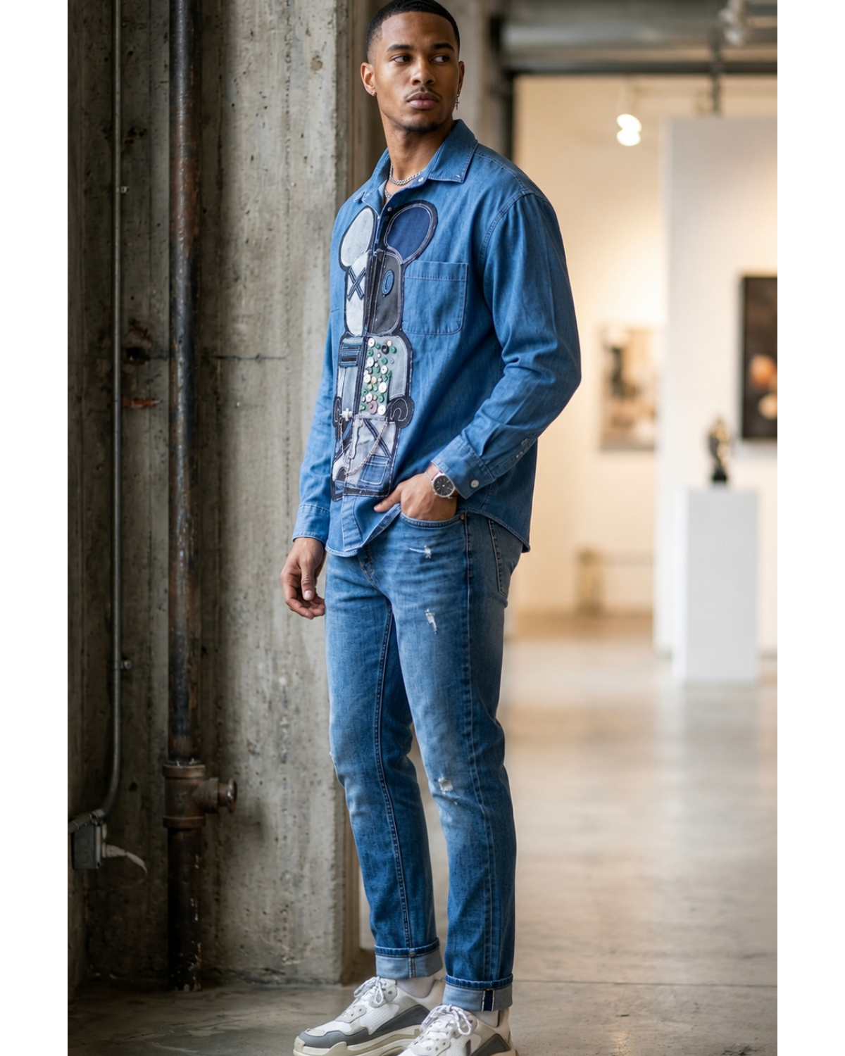 Handmade Unisex Denim Jacket with Artistic Patchwork Design