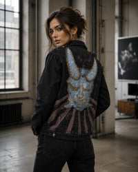 Handmade Devil Patchwork Denim Jacket – Unisex Reworked Denim Jacket