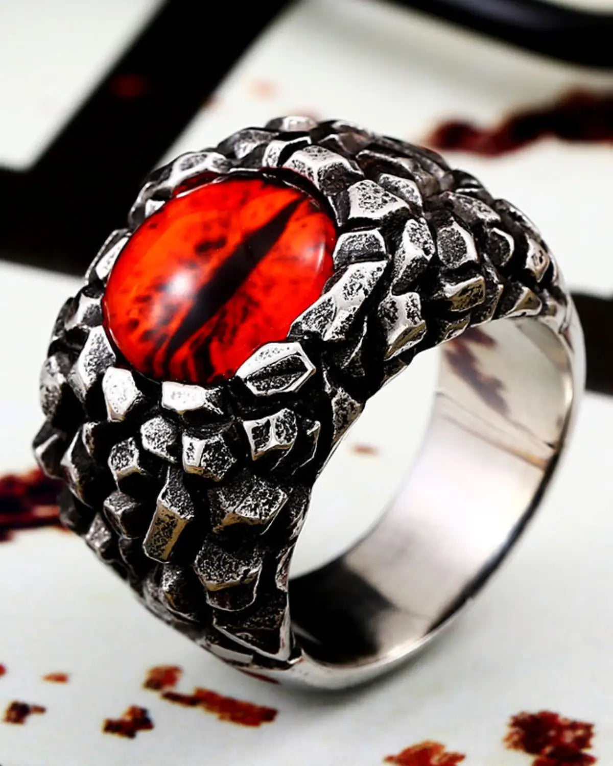 Punk Demon Eyes Red Yellow Stone Men's Ring Fashion Stainless Steel Ring