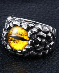 Punk Demon Eyes Red Yellow Stone Men's Ring Fashion Stainless Steel Ring