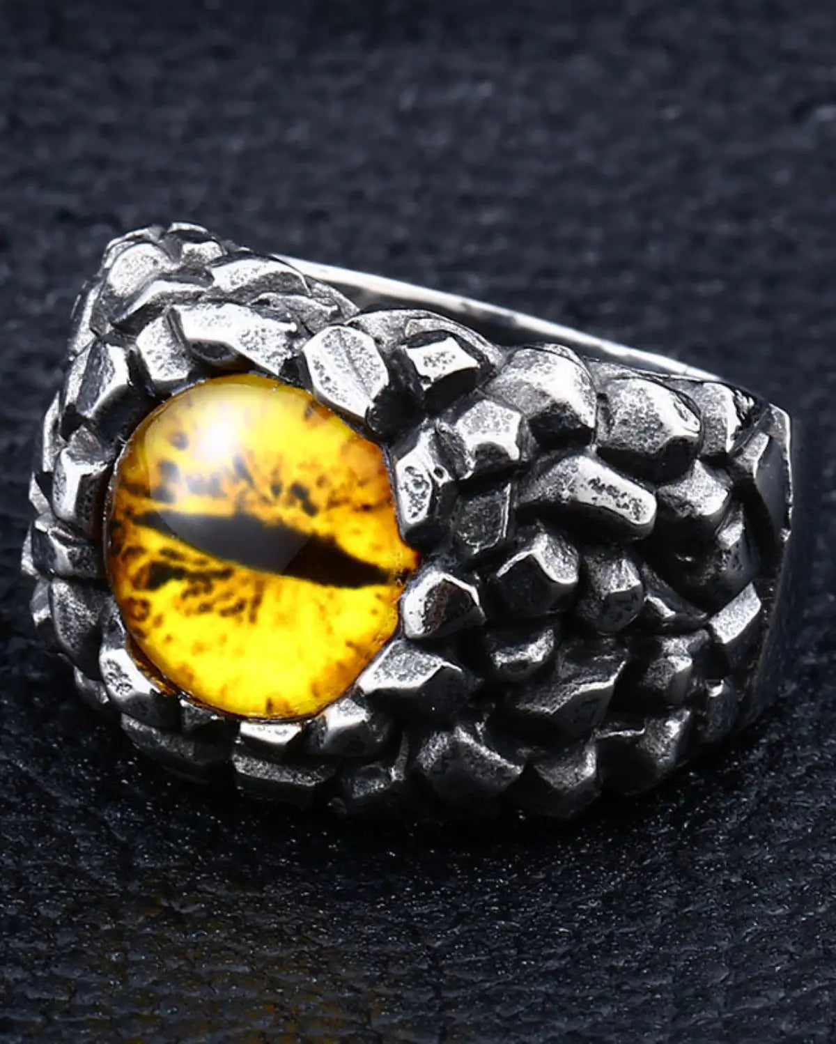 Punk Demon Eyes Red Yellow Stone Men's Ring Fashion Stainless Steel Ring