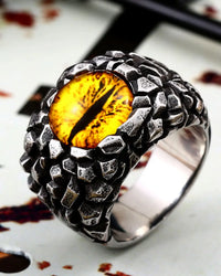 Punk Demon Eyes Red Yellow Stone Men's Ring Fashion Stainless Steel Ring