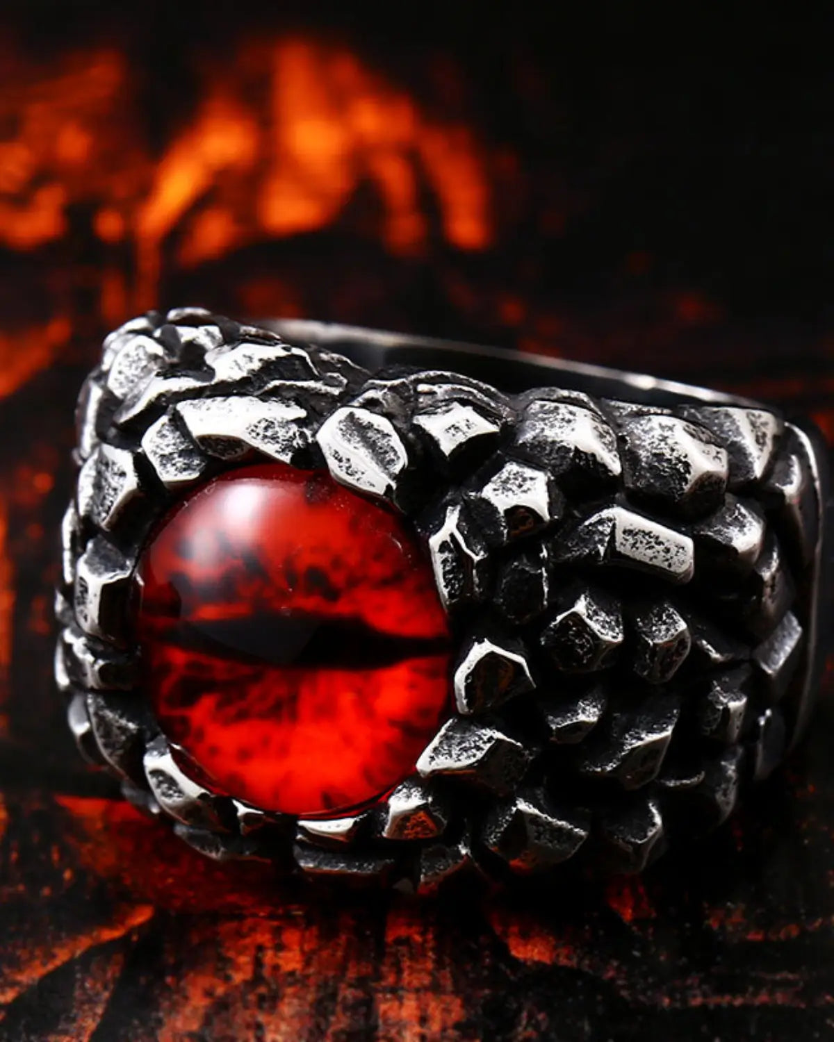 Punk Demon Eyes Red Yellow Stone Men's Ring Fashion Stainless Steel Ring