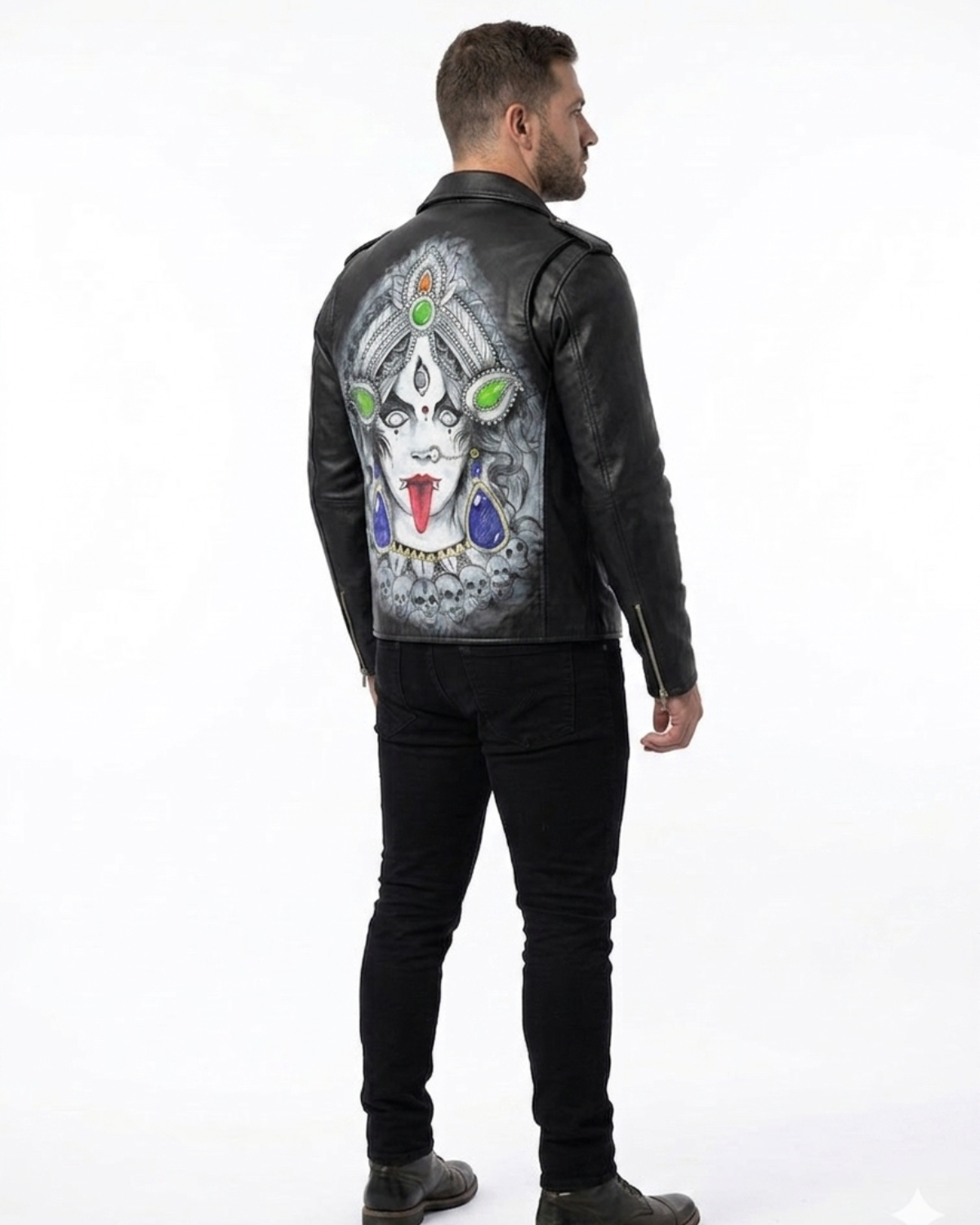 Mens Hand painted Lord Kali Leather Jacket 