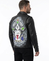 Mens Hand painted Lord Kali Leather Jacket 