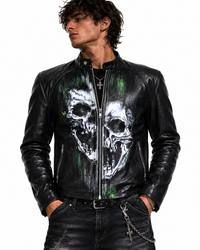 Limited Edition Hand Painted Leather Men Jacket With Distorted Skull