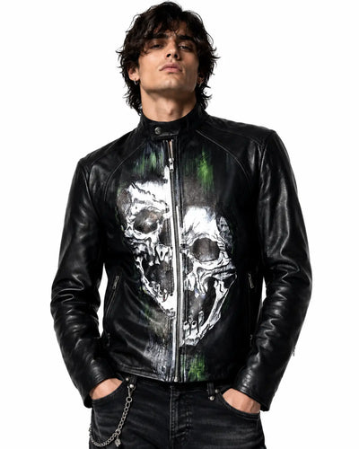 Classic Leather Jacket to Limited Edition Hand Painted Leather Men Jacket With Distorted Skull