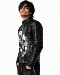 Limited Edition Hand Painted Leather Men Jacket With Distorted Skull
