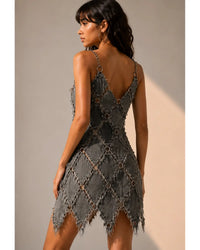 Handcrafted Patchwork Chain Dress | Distressed Denim Mini Dress | Gothic Punk Fashion