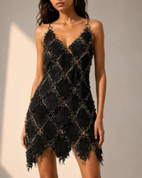 Handcrafted Patchwork Chain Dress | Distressed Denim Mini Dress | Gothic Punk Fashion
