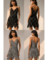 Handcrafted Patchwork Chain Dress | Distressed Denim Mini Dress | Gothic Punk Fashion