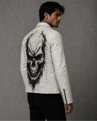 Mens Handpainted skull punk gothic Distress leather Jacket
