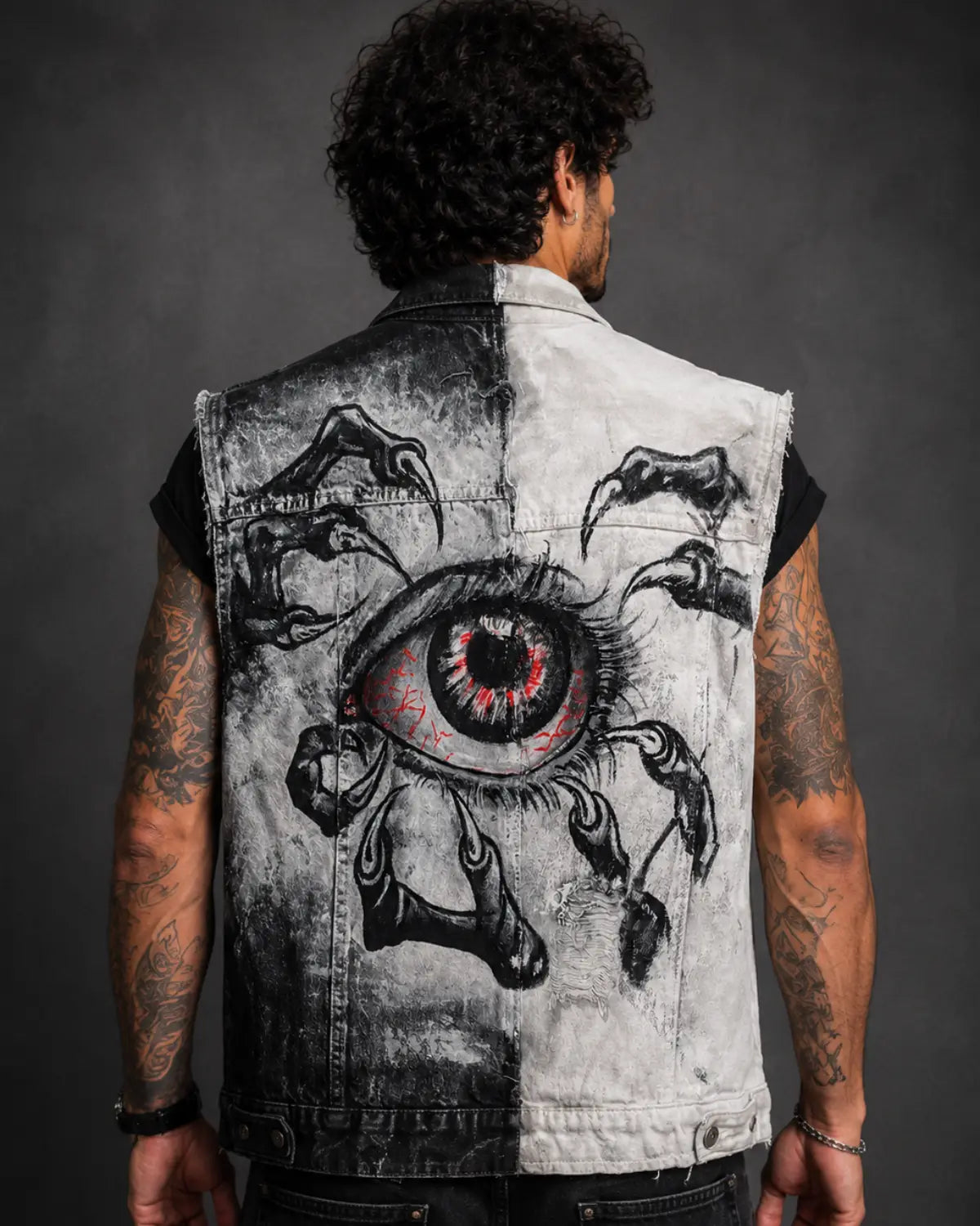 Hand-Painted Evil Eye Denim Vest
