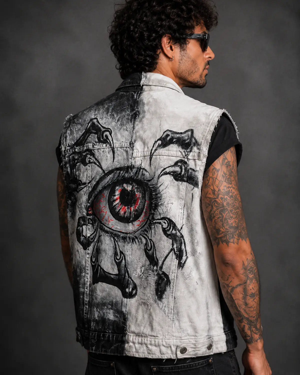 Hand-Painted Evil Eye Denim Vest