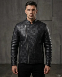 Matty Designer Men MotorBiker Woven Leather Jacket