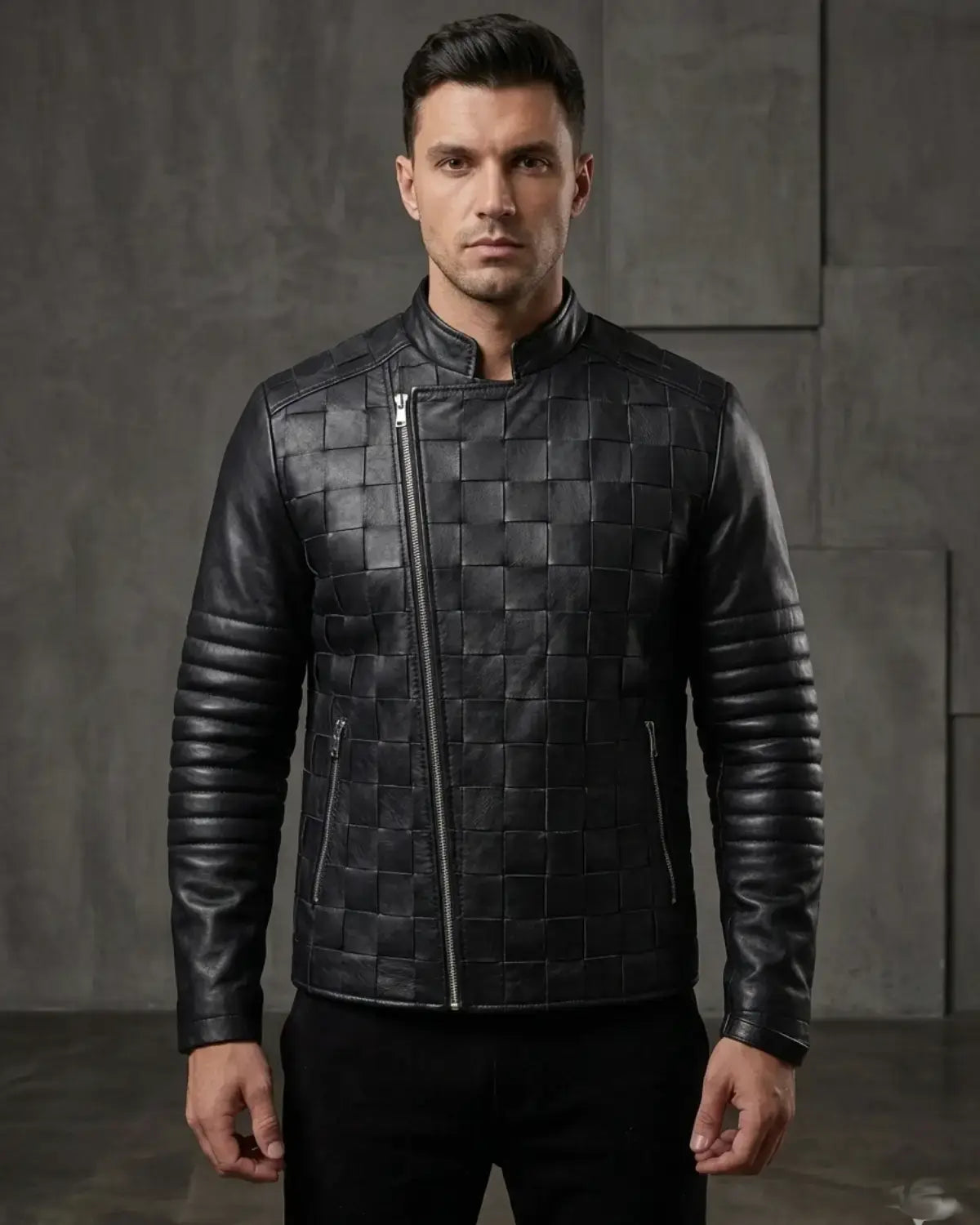 Matty Designer Men MotorBiker Woven Leather Jacket