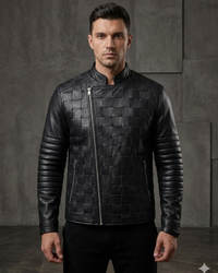 Matty Designer Men MotorBiker Woven Leather Jacket
