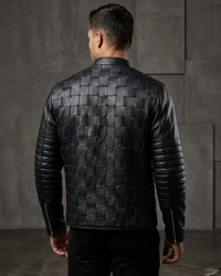 Matty Designer Men MotorBiker Woven Leather Jacket