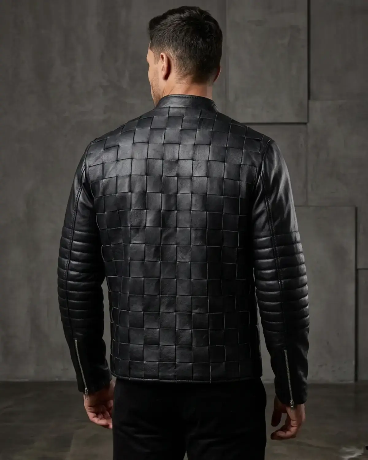 Matty Designer Men MotorBiker Woven Leather Jacket