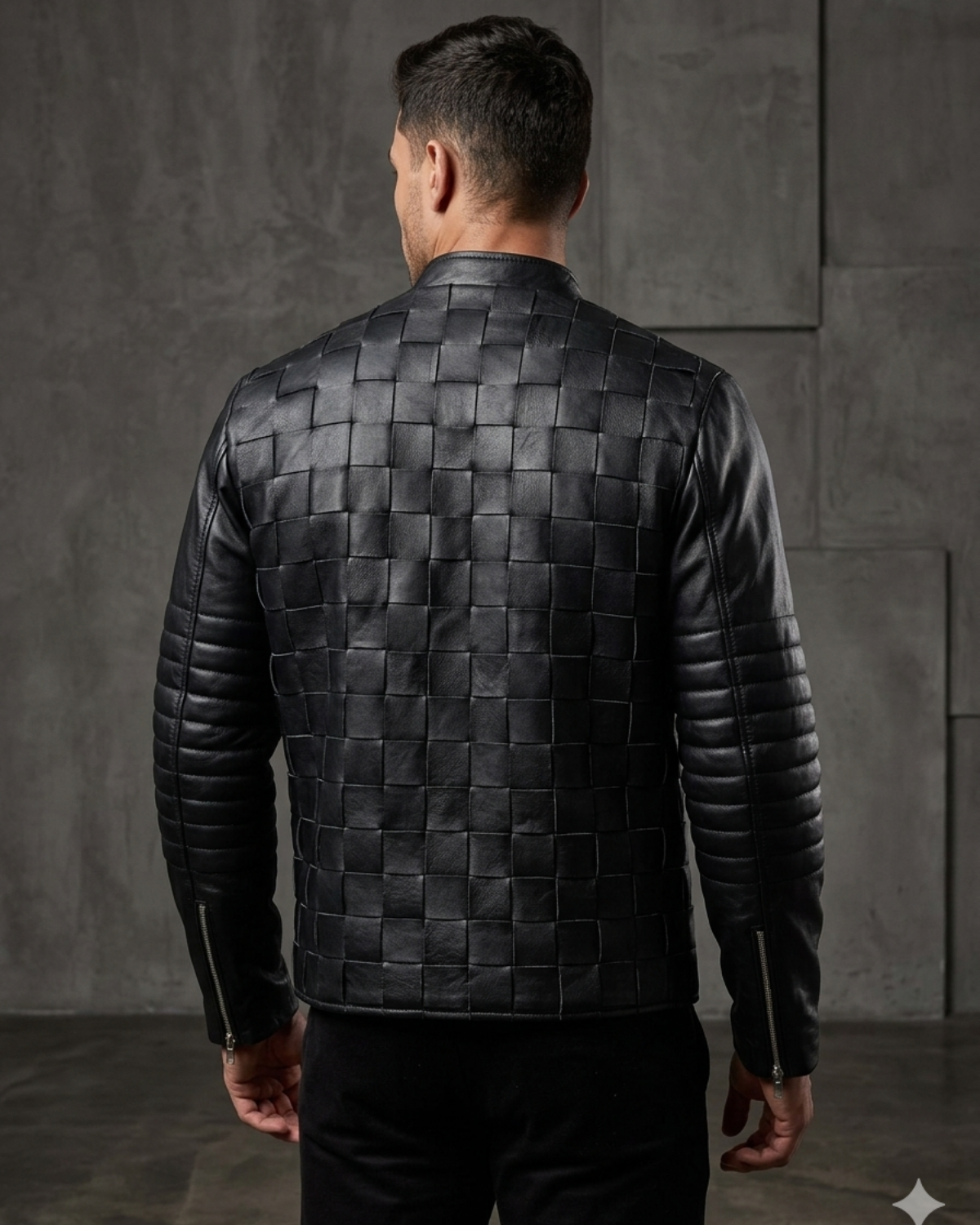Matty Designer Men MotorBiker Woven Leather Jacket