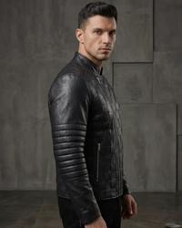 Matty Designer Men MotorBiker Woven Leather Jacket